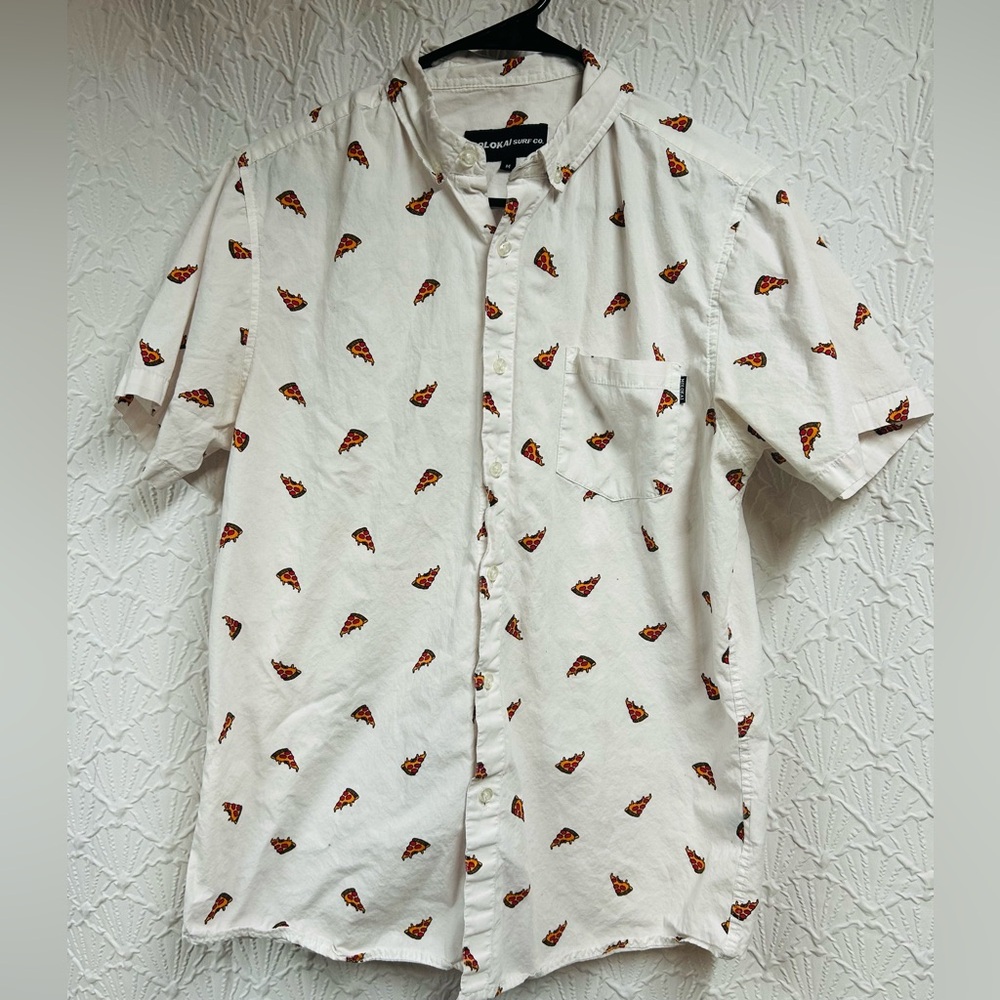 Men's Molokai Surf Co Medium Short Sleeve Shirt with Pizza Print